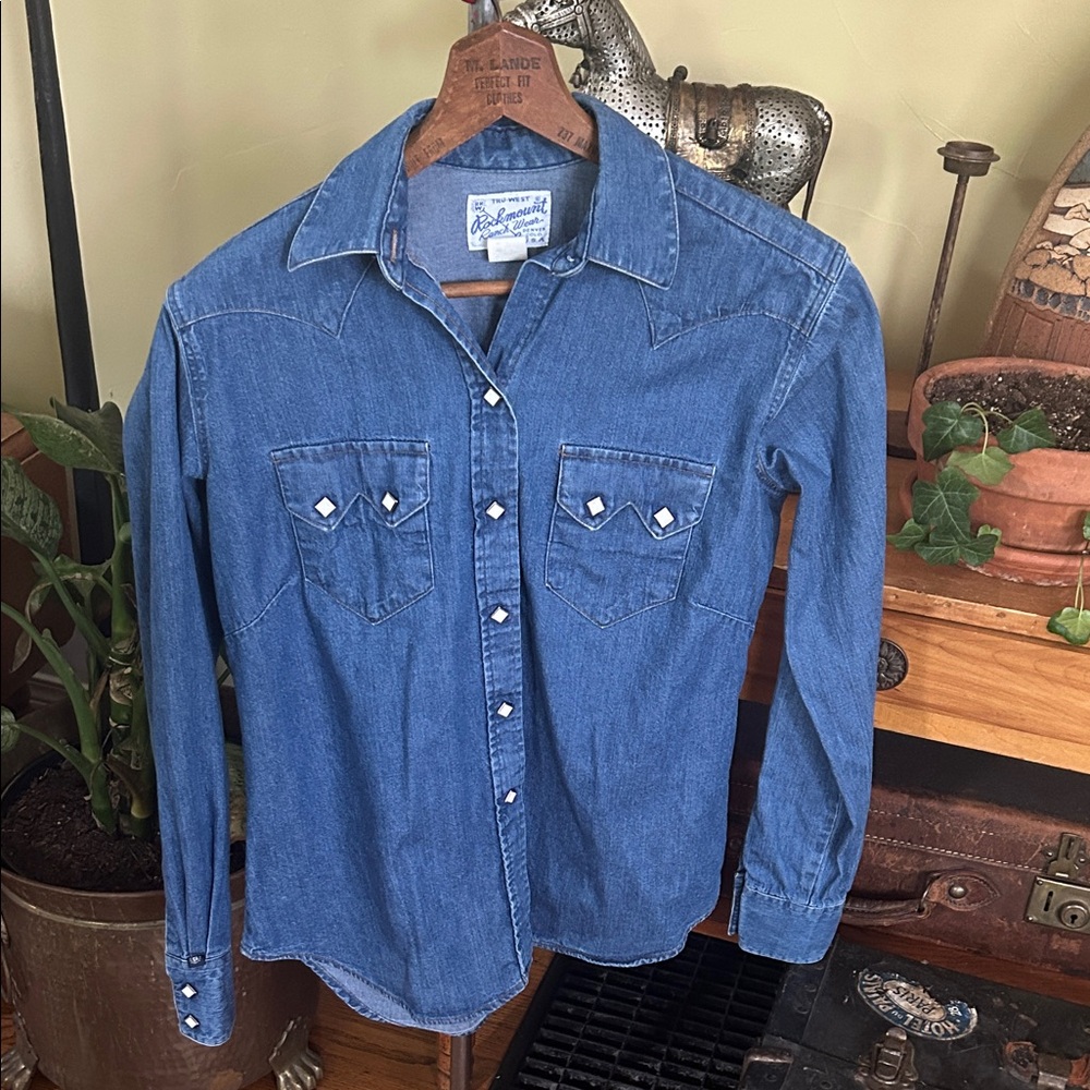 Western Rockmount Ranch Wear Diamond Pearl Snap Denim Shirt Made in USA